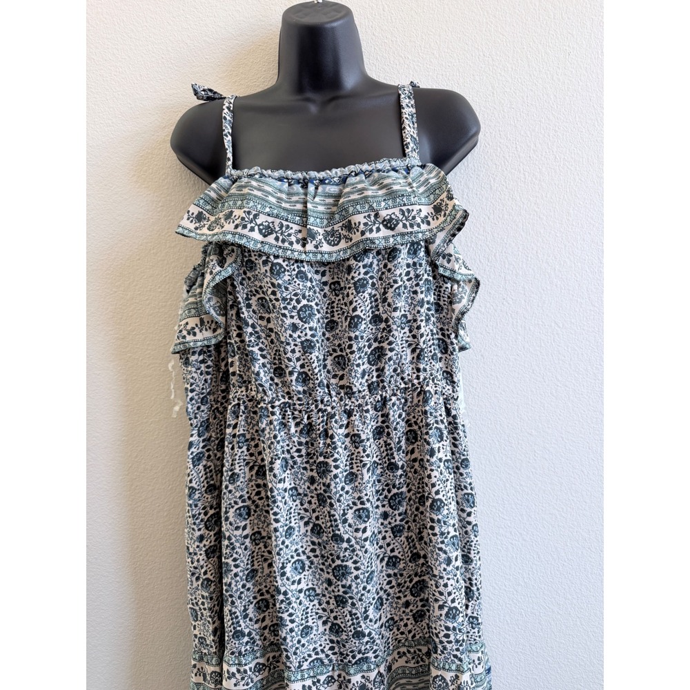 Dex Taj Mahal Floral Bird Print Cold Shoulder Maxi Dress Blue Teal Womens 1X NWT